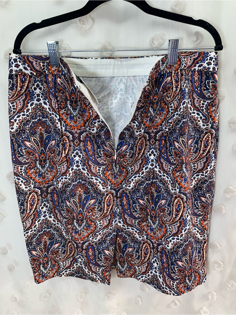 NWT J. Crew Women’s Blue, Orange & White Paisley Pencil Skirt Size 12 - Picture 6 of 7